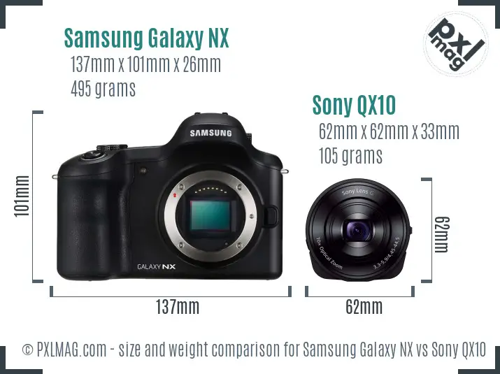 Samsung Galaxy NX vs Sony QX10 size comparison