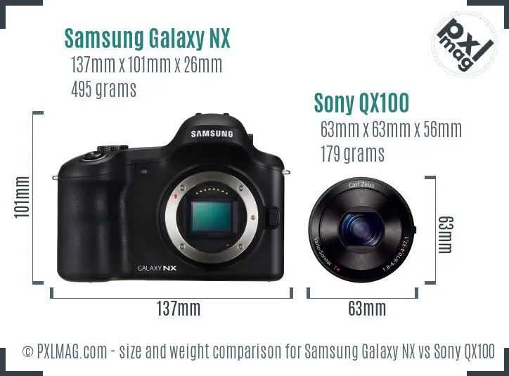 Samsung Galaxy NX vs Sony QX100 size comparison