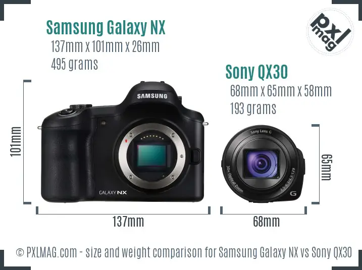 Samsung Galaxy NX vs Sony QX30 size comparison