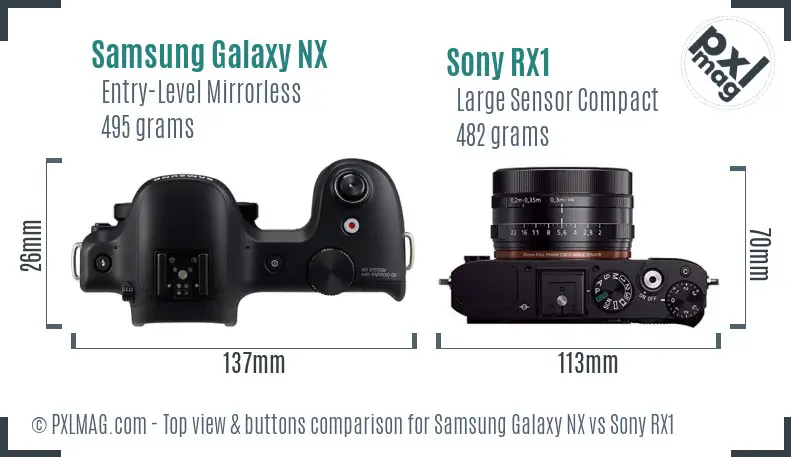 Samsung Galaxy NX vs Sony RX1 top view buttons comparison