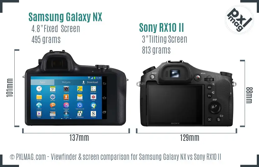 Samsung Galaxy NX vs Sony RX10 II Screen and Viewfinder comparison