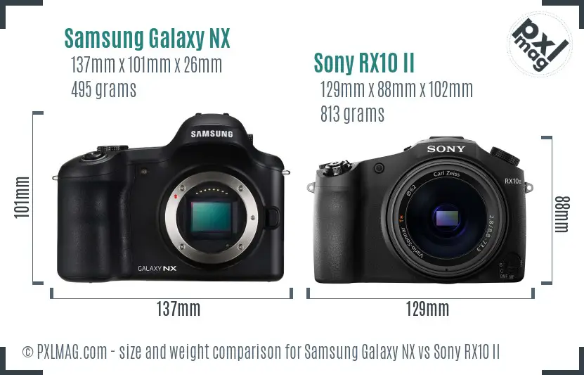 Samsung Galaxy NX vs Sony RX10 II size comparison