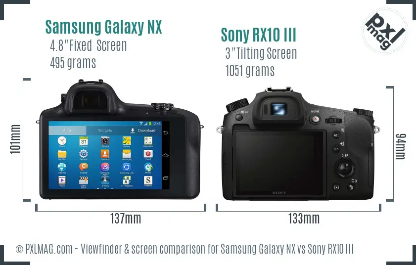 Samsung Galaxy NX vs Sony RX10 III Screen and Viewfinder comparison