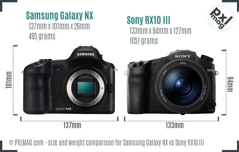 Samsung Galaxy NX vs Sony RX10 III size comparison