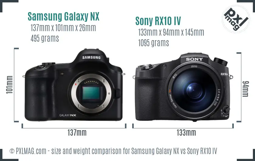 Samsung Galaxy NX vs Sony RX10 IV size comparison