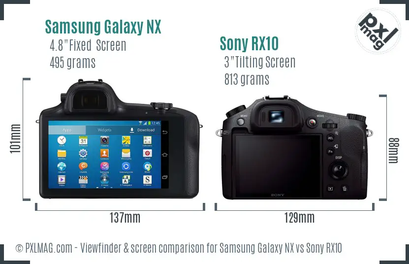 Samsung Galaxy NX vs Sony RX10 Screen and Viewfinder comparison
