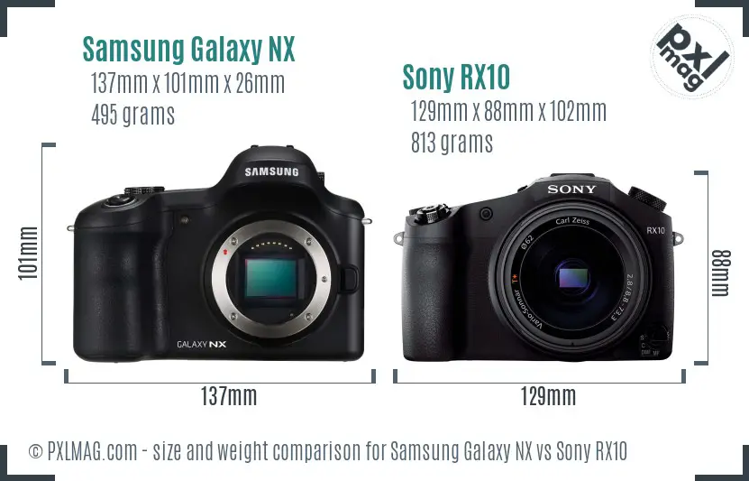 Samsung Galaxy NX vs Sony RX10 size comparison