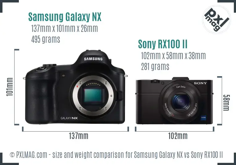 Samsung Galaxy NX vs Sony RX100 II size comparison