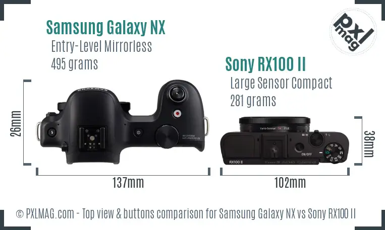 Samsung Galaxy NX vs Sony RX100 II top view buttons comparison