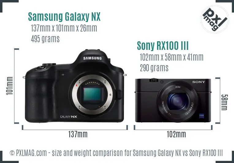 Samsung Galaxy NX vs Sony RX100 III size comparison