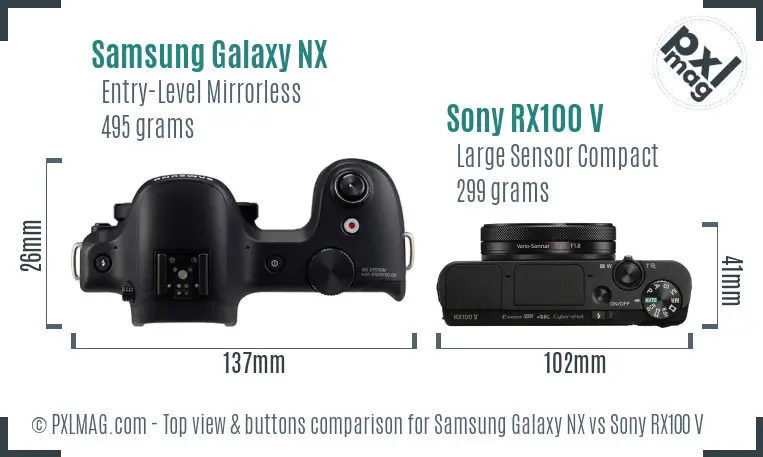 Samsung Galaxy NX vs Sony RX100 V top view buttons comparison