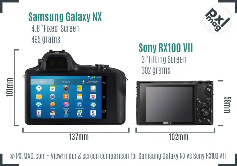 Samsung Galaxy NX vs Sony RX100 VII Screen and Viewfinder comparison