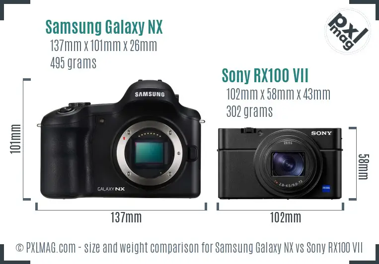 Samsung Galaxy NX vs Sony RX100 VII size comparison