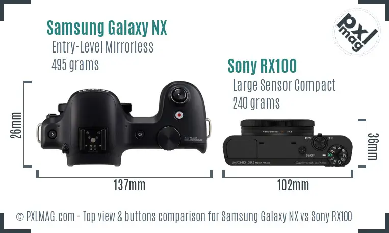 Samsung Galaxy NX vs Sony RX100 top view buttons comparison