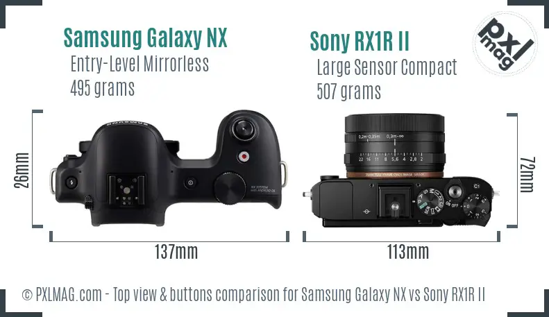 Samsung Galaxy NX vs Sony RX1R II top view buttons comparison