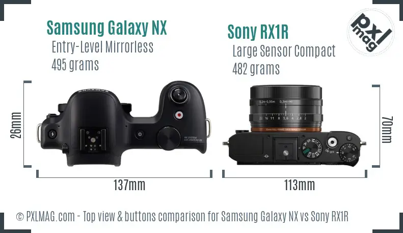 Samsung Galaxy NX vs Sony RX1R top view buttons comparison