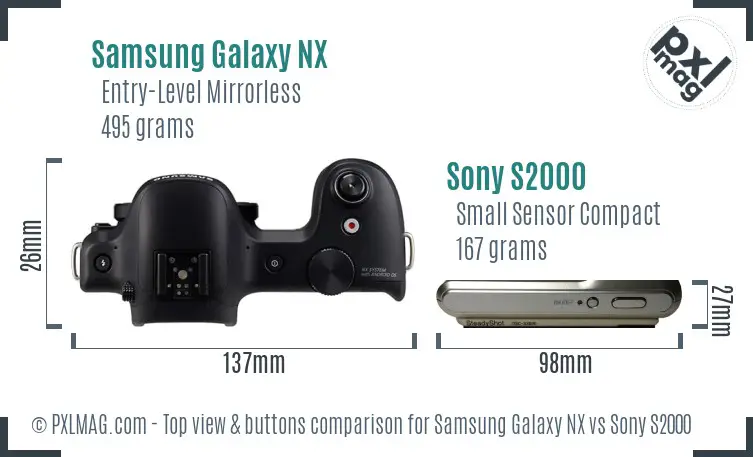 Samsung Galaxy NX vs Sony S2000 top view buttons comparison