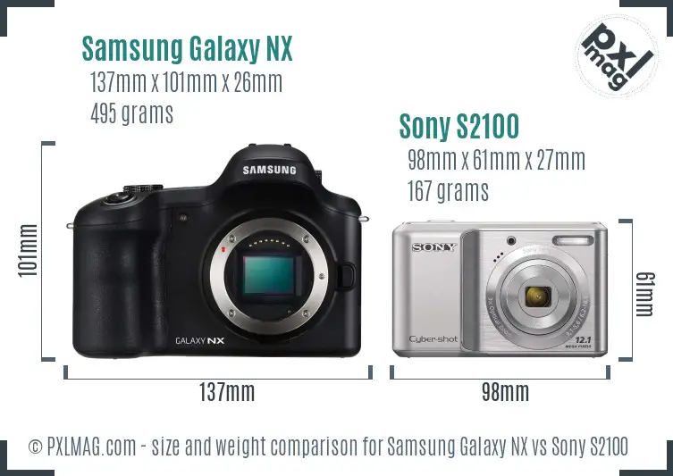 Samsung Galaxy NX vs Sony S2100 size comparison