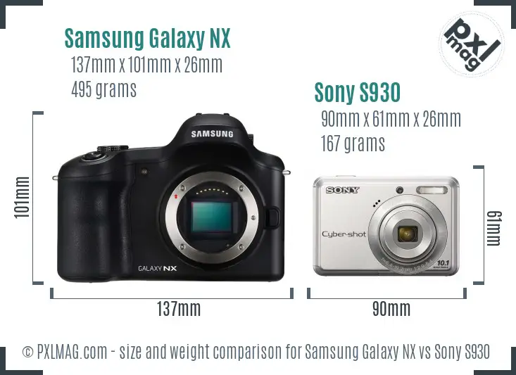 Samsung Galaxy NX vs Sony S930 size comparison