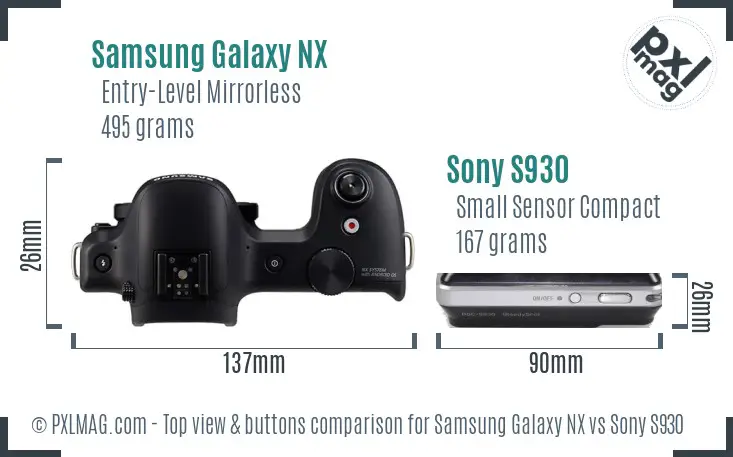 Samsung Galaxy NX vs Sony S930 top view buttons comparison