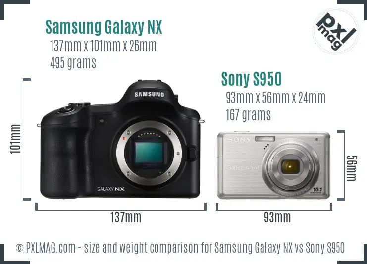 Samsung Galaxy NX vs Sony S950 size comparison
