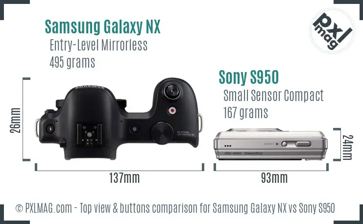 Samsung Galaxy NX vs Sony S950 top view buttons comparison
