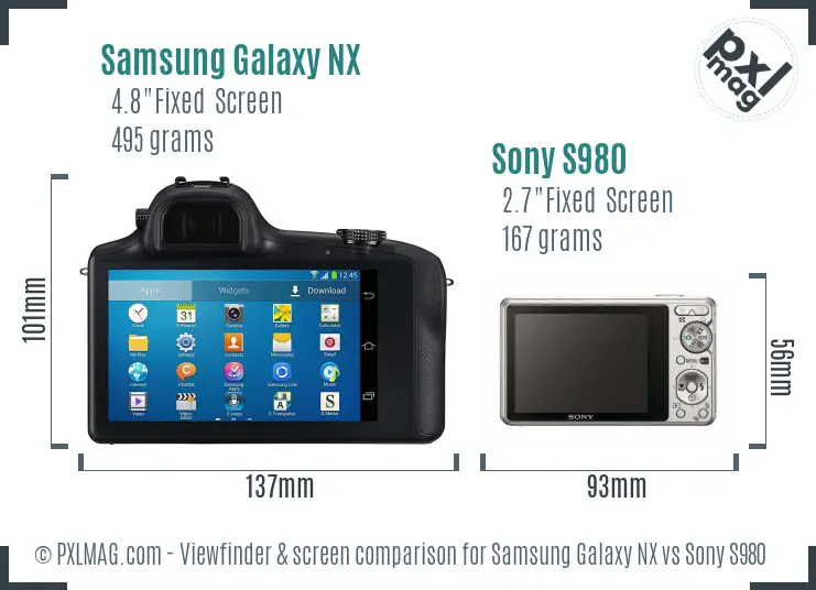 Samsung Galaxy NX vs Sony S980 Screen and Viewfinder comparison
