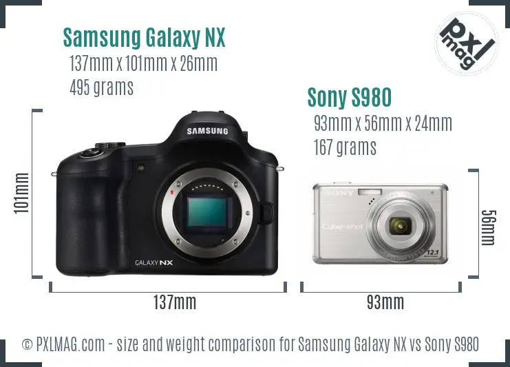 Samsung Galaxy NX vs Sony S980 size comparison