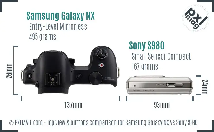 Samsung Galaxy NX vs Sony S980 top view buttons comparison