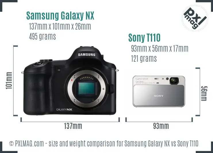 Samsung Galaxy NX vs Sony T110 size comparison