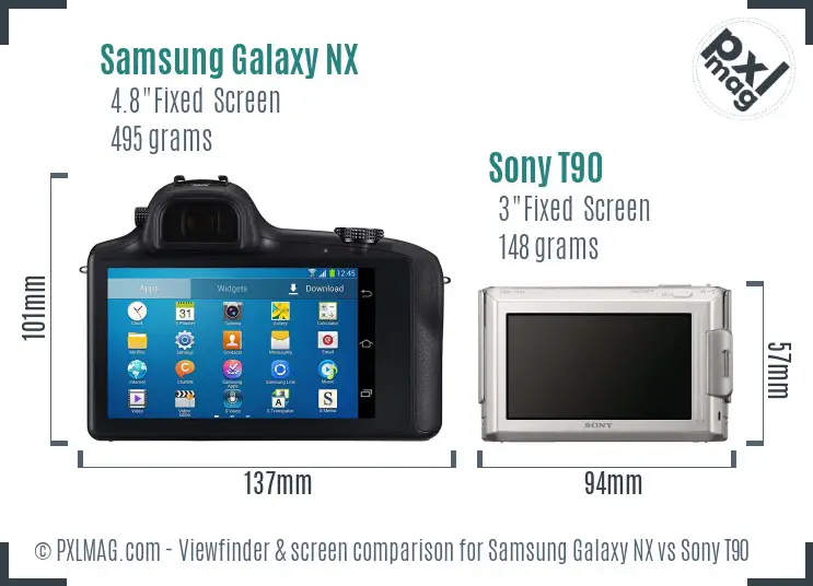 Samsung Galaxy NX vs Sony T90 Screen and Viewfinder comparison
