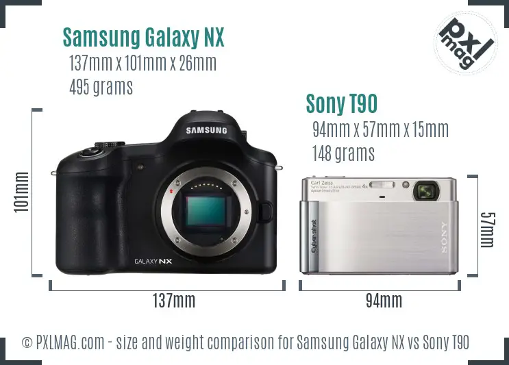 Samsung Galaxy NX vs Sony T90 size comparison