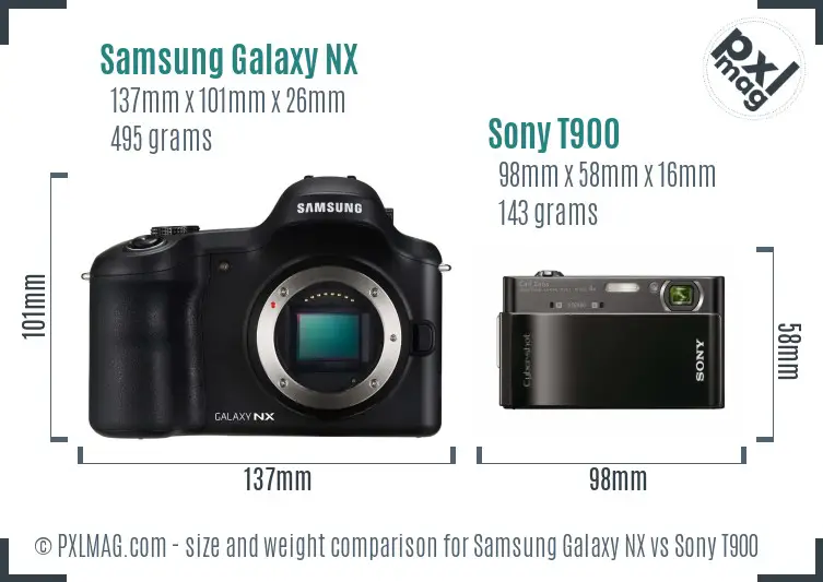 Samsung Galaxy NX vs Sony T900 size comparison