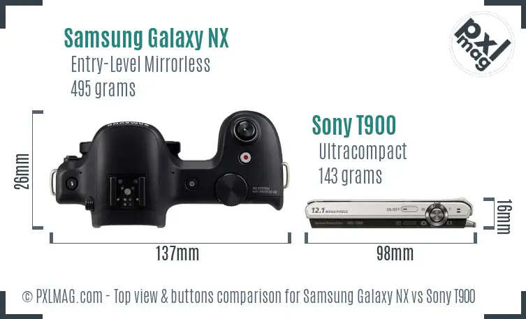 Samsung Galaxy NX vs Sony T900 top view buttons comparison
