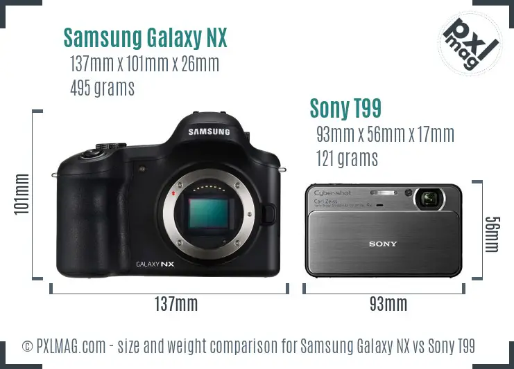 Samsung Galaxy NX vs Sony T99 size comparison