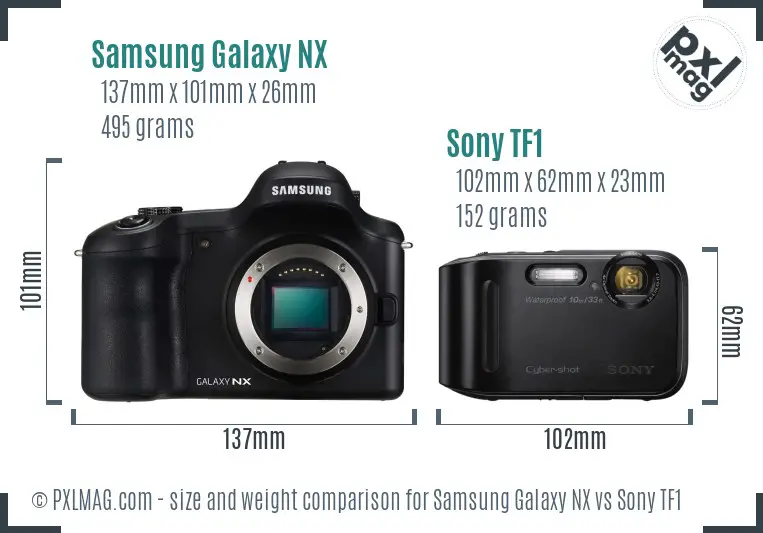 Samsung Galaxy NX vs Sony TF1 size comparison