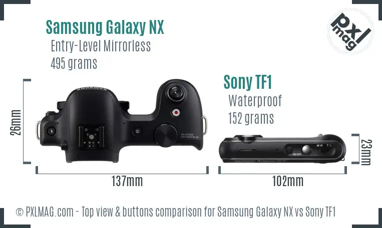 Samsung Galaxy NX vs Sony TF1 top view buttons comparison