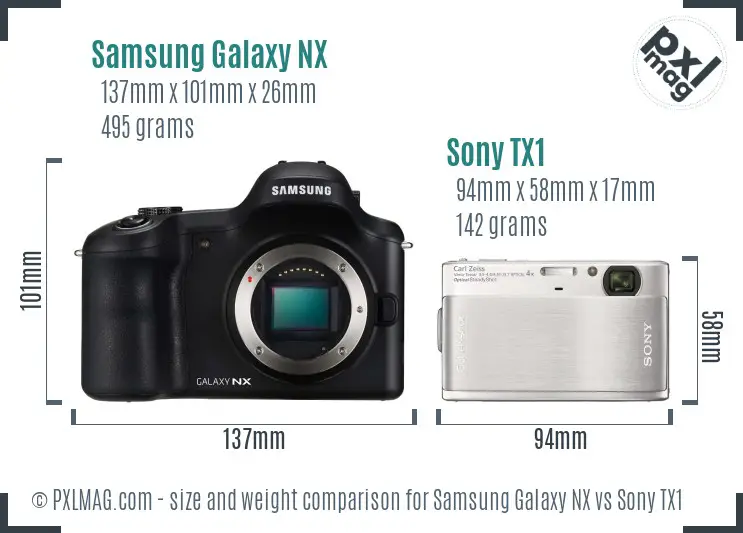 Samsung Galaxy NX vs Sony TX1 size comparison