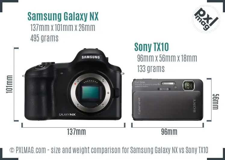 Samsung Galaxy NX vs Sony TX10 size comparison