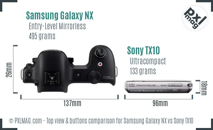 Samsung Galaxy NX vs Sony TX10 top view buttons comparison