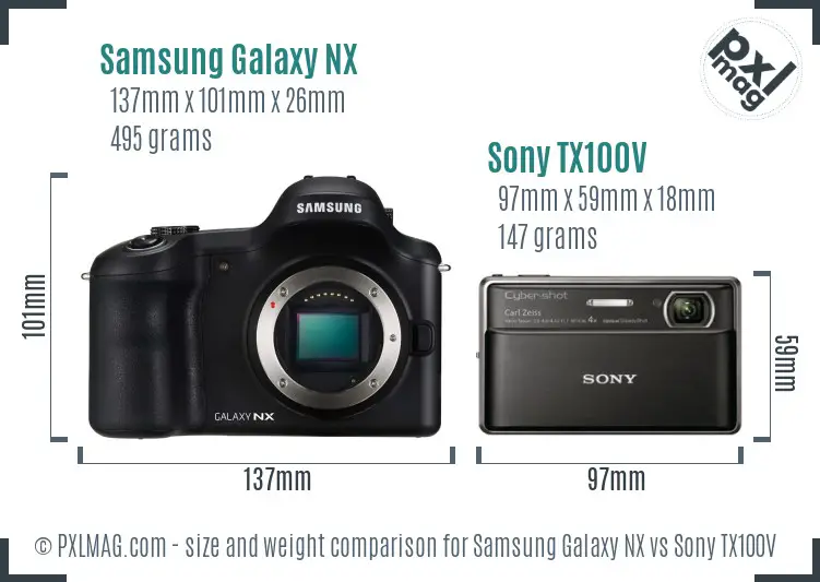 Samsung Galaxy NX vs Sony TX100V size comparison