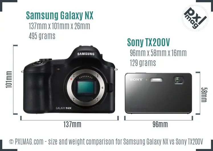 Samsung Galaxy NX vs Sony TX200V size comparison