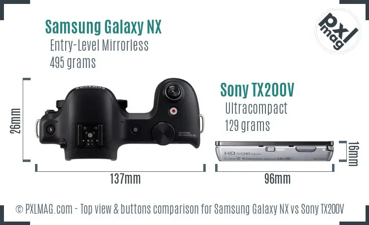 Samsung Galaxy NX vs Sony TX200V top view buttons comparison