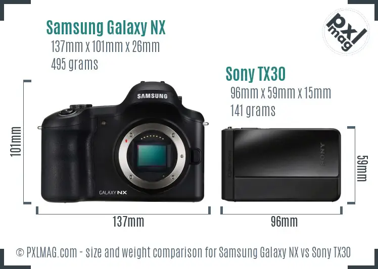 Samsung Galaxy NX vs Sony TX30 size comparison