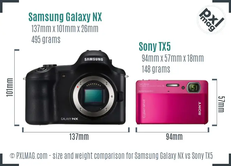 Samsung Galaxy NX vs Sony TX5 size comparison