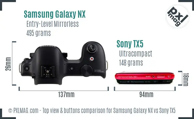 Samsung Galaxy NX vs Sony TX5 top view buttons comparison