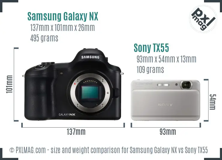 Samsung Galaxy NX vs Sony TX55 size comparison