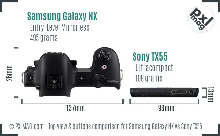 Samsung Galaxy NX vs Sony TX55 top view buttons comparison