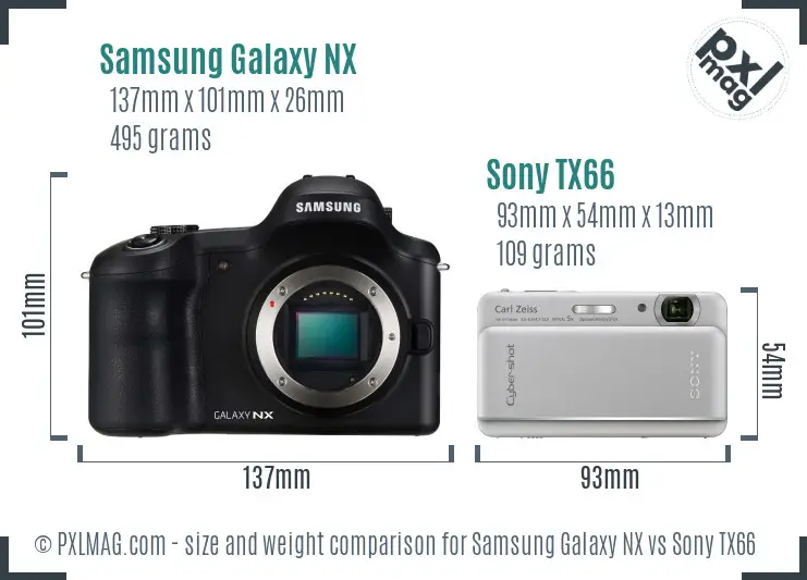 Samsung Galaxy NX vs Sony TX66 size comparison