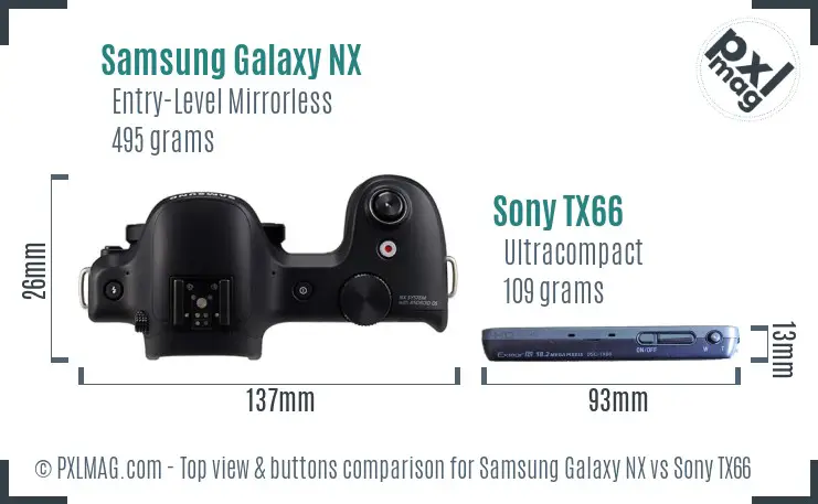 Samsung Galaxy NX vs Sony TX66 top view buttons comparison